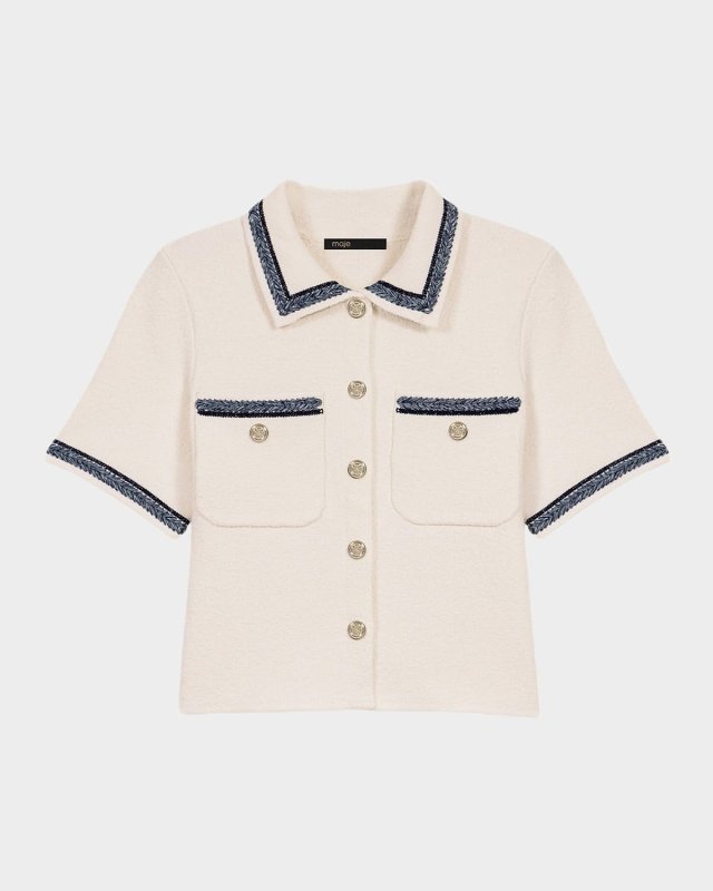 Cropped Contrast-Trim Cardigan